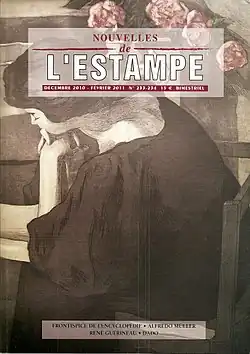 Cover page of Nouvelles de l'estampe n. 233-234 (mars 2011) with Alfredo Müller, "Femme lisant aux fleurs". 1897. Etching in colours 64,3 x 51,7&nbsp;cm. Exh. Vollard 1898. BnF, département des Estampes. Koehl E44