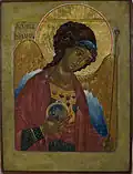 "St.Archangel Michael" egg tempera, gold leaf on wood, sm 32x24