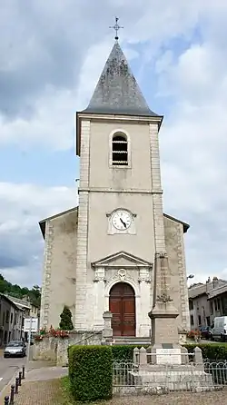 A view of the church and war memorial