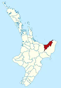 Ōpōtiki district within the North Island