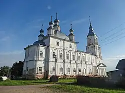 A white temple in the Russian Orthodox style