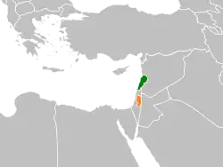 Map indicating locations of Lebanon and Palestine