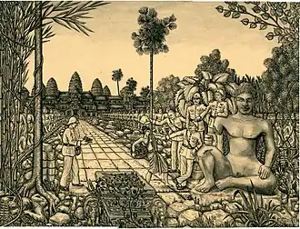 Indochina - The Ruins of Angkor, pen and ink on paper, 1930s.