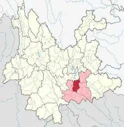 Location of Jiangshui County in Honghe Prefecture within Yunnan province