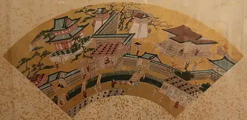 View of Kyoto, fan painting by Kanō Motohide, late 16th century, one of a set of 10