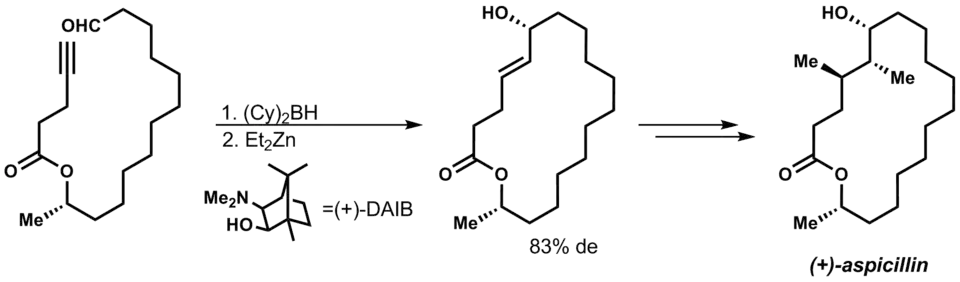 The total synthesis of (+)-aspicillin involves a Barbier reaction