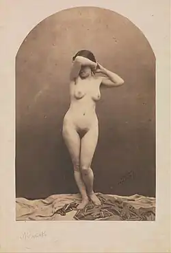 Marie-Christine Leroux as Phryne, photographed by Nadar for Gérôme's Phryne Before the Areopagus 1860–61