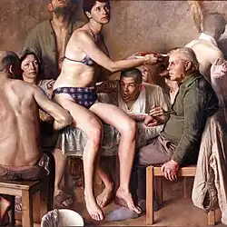 Dinner in Jordaens Style, oil painting on canvas, 150x170 cm, 1998–1999