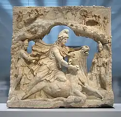 Image 1Marble relief of Mithras slaying the bull (2nd century, Louvre-Lens); Mithraism was among the most widespread mystery religions of the Roman Empire. (from Culture of ancient Rome)