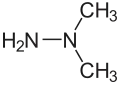 Skeletal formula of unsymmetrical dimethylhydrazine with some implicit hydrogens shown