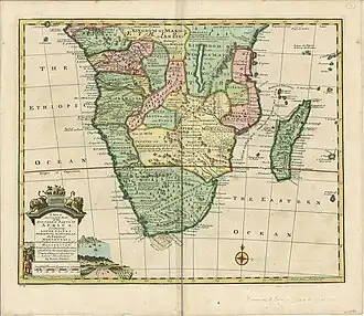 1747 British map of Central, Eastern, and Southern Africa including Monomotapa