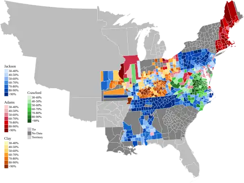 Map of presidential election results by county, shaded according to the vote share of the highest result for an elector of any given candidate