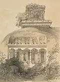 Tinted lithograph of the temples from the front