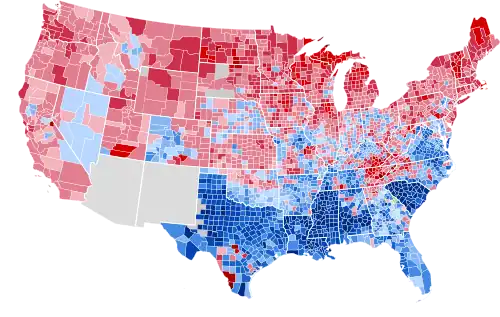 Results by county, shaded according to winning candidate's percentage of the vote