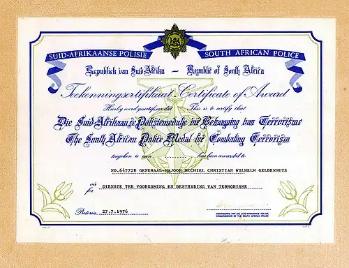 Award certificate.