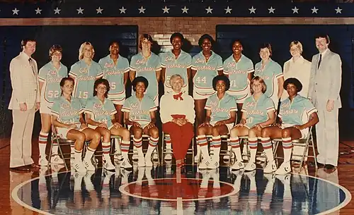 A photograph of the Louisiana Tech women's basketball team which won the first NCAA division I women's basketball tournament