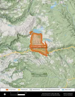 The Cleveland Fire's footprint stretched roughly four miles wide, from the Highway 80 corridor north to Union Valley Reservoir