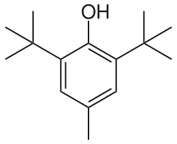 Skeletal formula of butylated hydroxytoluene