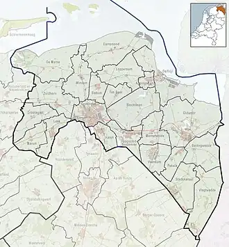 Maps of the Netherlands and Groningen with the location of Blijham