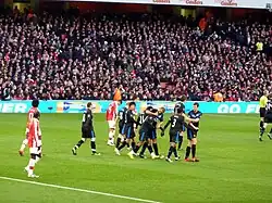 Arsenal and Manchester United players in a game at the Emirates Stadium in January 2010.