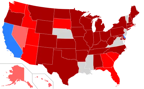 Net changes to lower house seats after the 2010 elections &nbsp;&nbsp;&nbsp;&nbsp;&nbsp;+2 Rep seats &nbsp;&nbsp;&nbsp;&nbsp;&nbsp;+3–5 Rep seats &nbsp;&nbsp;&nbsp;&nbsp;&nbsp;+6–122 Rep seats &nbsp;&nbsp;&nbsp;&nbsp;&nbsp;+2 Dem seats