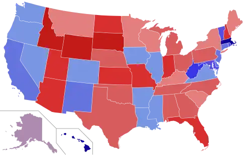 Upper house seats by party holding majority in each state Republican 50–60%