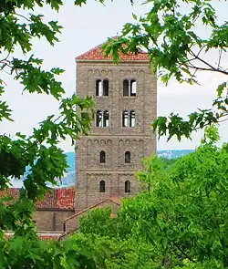 The tower of the Cloisters, as seen from Linden Terrace