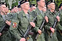 Marines of the Mariupol-Khingan Naval Infantry of the DPR People's Militia with EMR uniforms, wearing iconic telnyashkas thereunder.