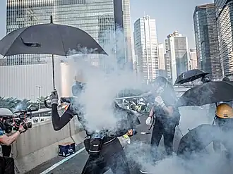 Police shooting tear gas canister to protesters