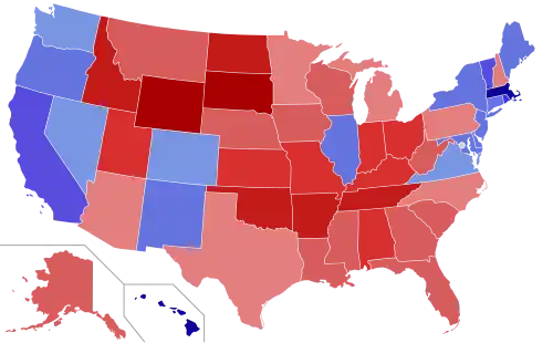 Upper house seats by party holding majority in each state Republican&nbsp;&nbsp;50–60%&nbsp;