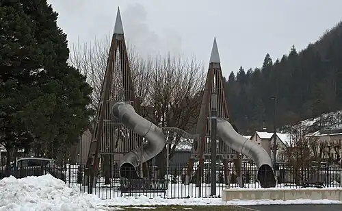 Tube slides in a playground