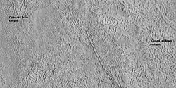 Open and closed brain terrain with labels, as seen by HiRISE under HiWish program Image location is Ismenius Lacus quadrangle.