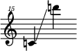
     {
       \override SpacingSpanner.strict-note-spacing = ##t
       \set Score.proportionalNotationDuration = #(ly:make-moment 1/8)
       \clef "treble^15" \omit Score.TimeSignature
       \relative c''' {c!4 \glissando d''!}
     }
   