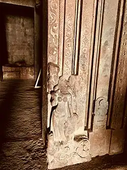 Defaced goddess Ganga, entrance