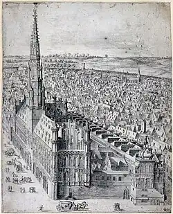 Brussels' Town Hall, engraving by Abraham van Santvoort after Leo van Heil, c. 1650