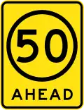 (R4-V108) 50&nbsp;km/h Speed Limit Ahead (used in Victoria)