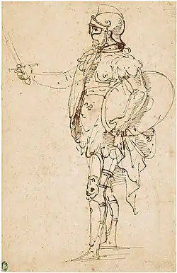 A Standing Soldier in Armor Seen in Profile by Raphael, c. 1500[28]