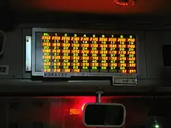 A LED fare chart on a bus. The fare to be paid corresponds to the number on the boarding voucher.