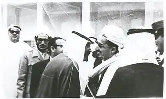 Abdullah bin Hussein Al-Ahmar with Prince Muhammad bin Ahmed Al-Sudairi in 1973. Sheikh Al-Ahmar's salary was 1.78 million US dollars per month