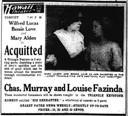 Black and white newspaper advertisement for the film
