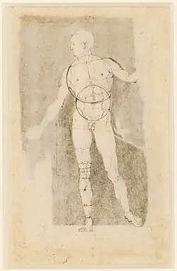 Construction drawing of Adam, 1504, pen, 26.2 x 16.6 cm, Albertina, Vienna (3080r)