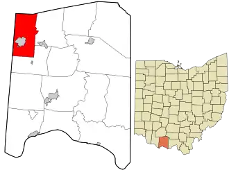 Location in Adams County and the state of Ohio.