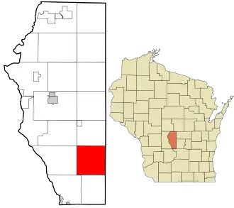 Location in Adams County and the state of Wisconsin.