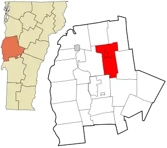 Location in Addison County and the state of Vermont.