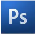 Adobe Photoshop CS3 logo with white uppercase "P" and white lowercase "s" centered on medium blue background color