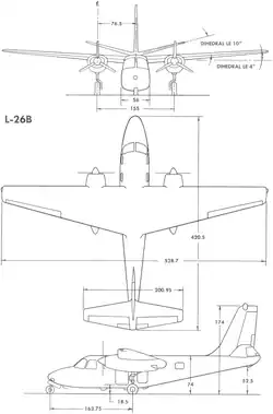 3-view line drawing of the Aero Commander L-26B