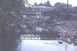 image of the Bailey Bridge temporarily replacing the A37 Bridge washed away in the 1968 floods in Pensford