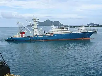 Modern Spanish tuna purse seiner in the Seychelles Islands