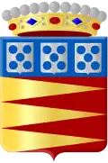 Similar to flag with crown on top and items placed differently.