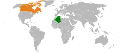 Map indicating locations of Algeria and Canada